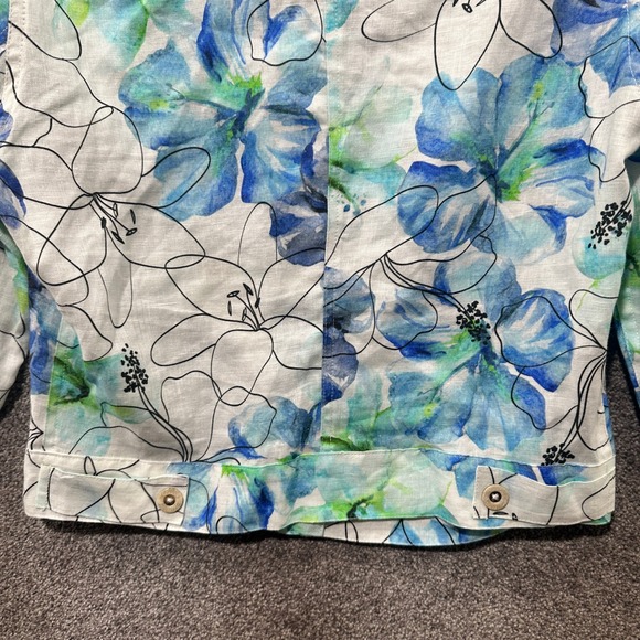 Haris‎ Cotton Button Up Jacket Women Small 100% Linen Blue Floral Watercolors - Picture 10 of 11